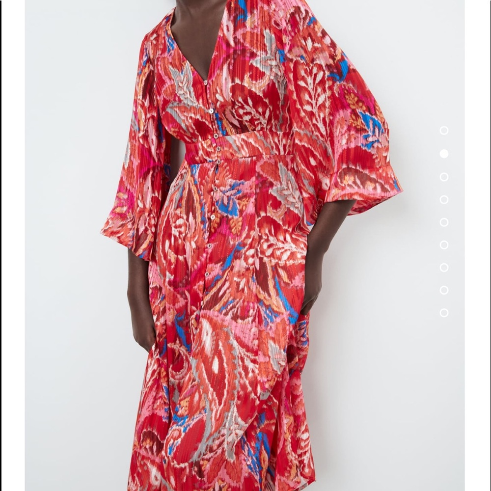 Zara Red Floral Midi Dress